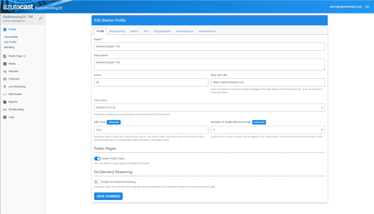 AzuraCast Edit Station Profile