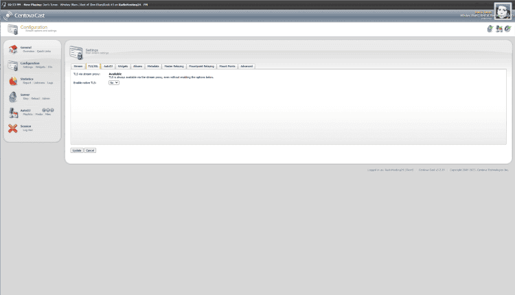 Centovacast TLS & SSL Settings