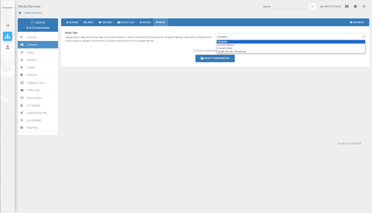 MediaCP Relay Settings