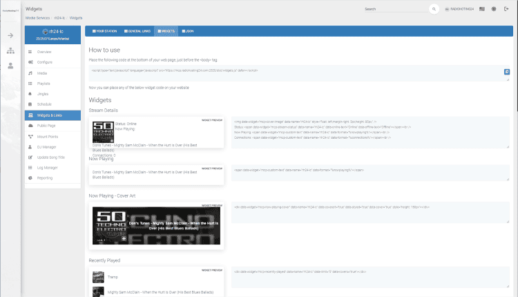 MediaCP Widget Manager Codes